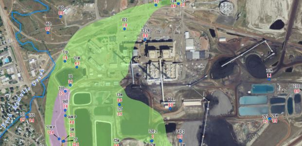 This graphic shows dissolved boron in bedrock groundwater at the plant site: CSES-Colstrip, Montana.