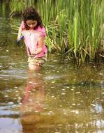 Child looking into net.