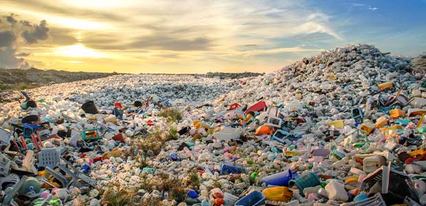 a heaping pile of plastic sits outside