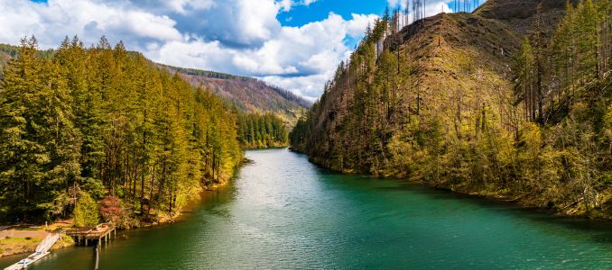 River in Rural Oregon with Mountains