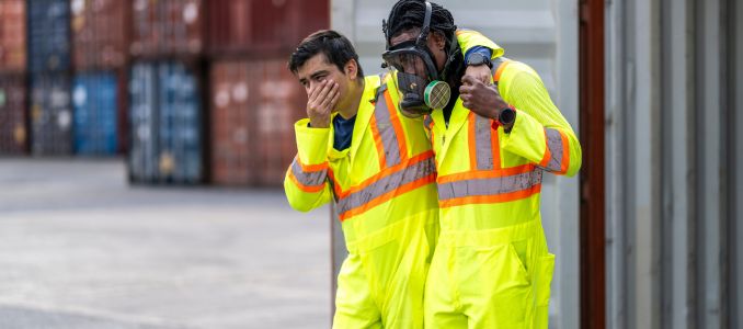 Worker Suffering from Chemical Waste Inhalation